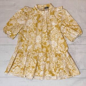 Zara Women’s Floral Blouse Yellow Mustard Golden White XS